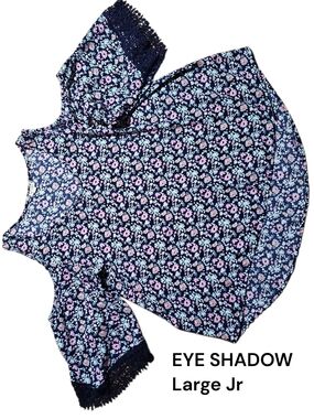 Eyeshadow Navy Floral Cold-Shoulder Blouse with Lace Trim